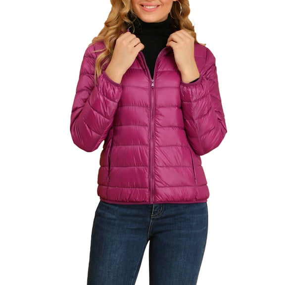 DARING DIVA Women's Hooded Zip Up Short Down Lightweight Jacket M Hot Pink