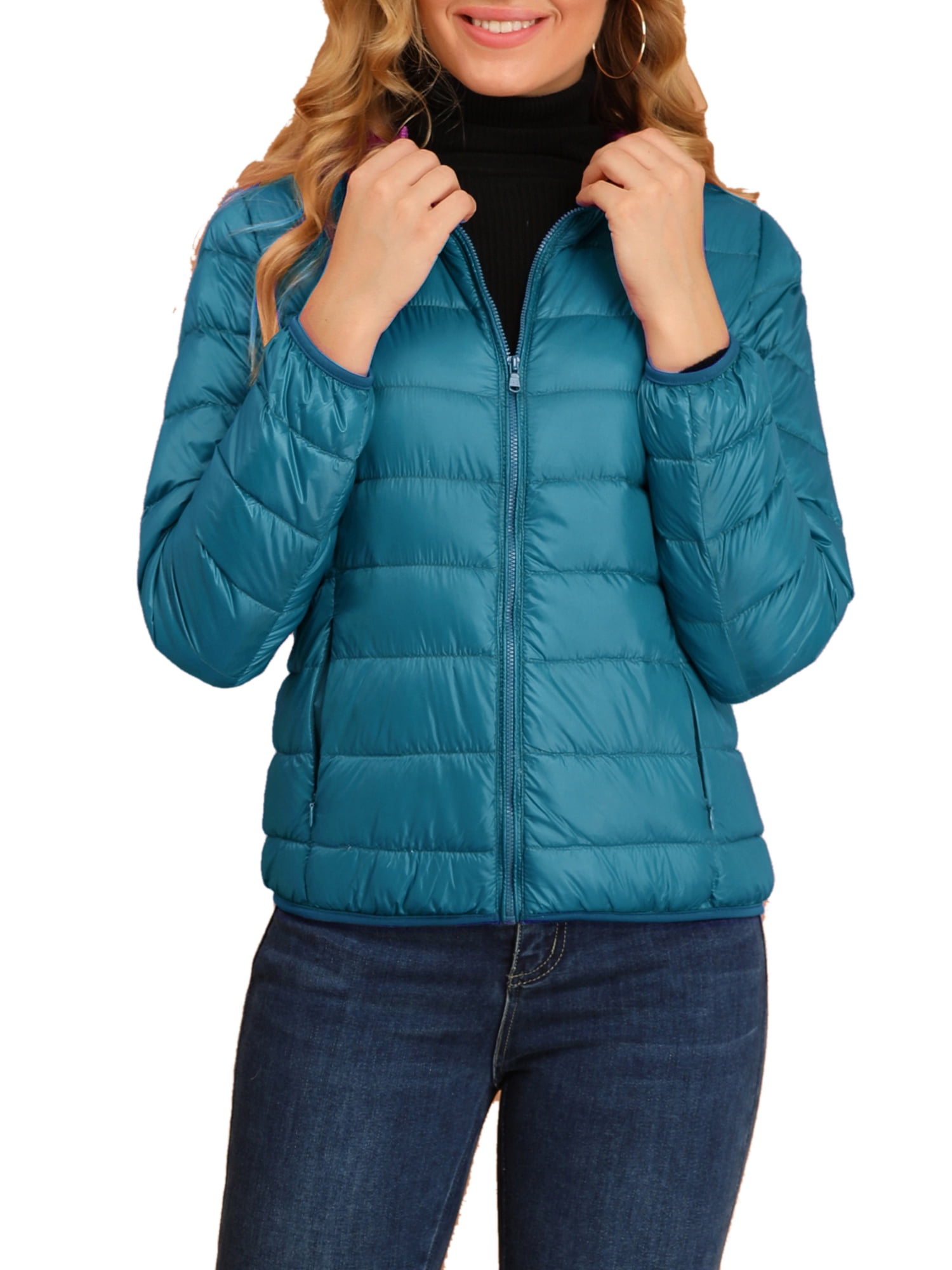 DARING DIVA Women's Hooded Zip Up Short Down Lightweight Jacket S Lake Blue