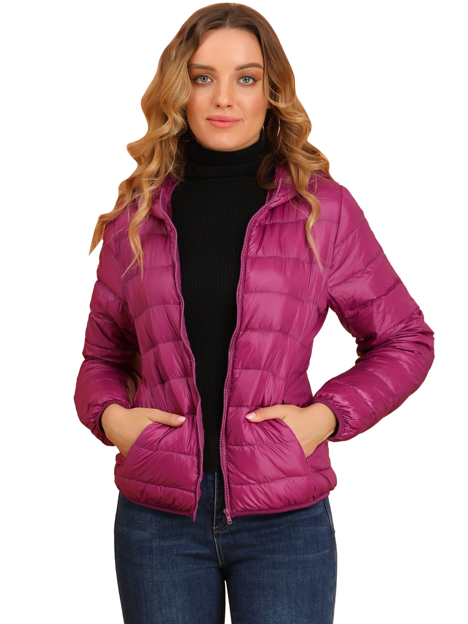 DARING DIVA Women's Hooded Zip Up Short Down Lightweight Jacket XL Hot Pink