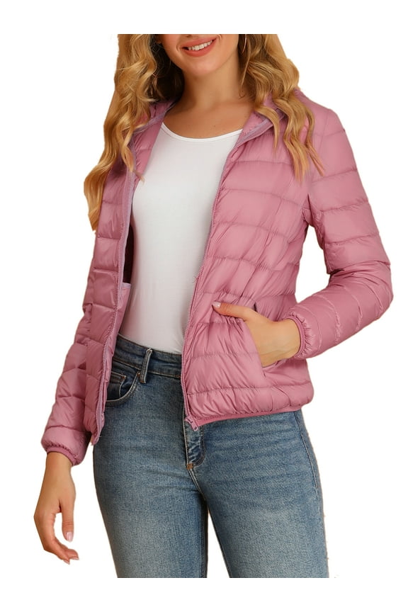 Women's Hooded Zip Up Short Down Lightweight Jacket XS Pink