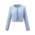 thumbnail image 1 of DARING DIVA Women's Houndstooth Collarless Plaid Cropped Tweed Jacket 2XL Blue, 1 of 6