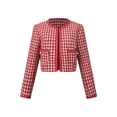 thumbnail image 1 of DARING DIVA Women's Houndstooth Collarless Plaid Cropped Tweed Jacket 2XL Deep Red, 1 of 6