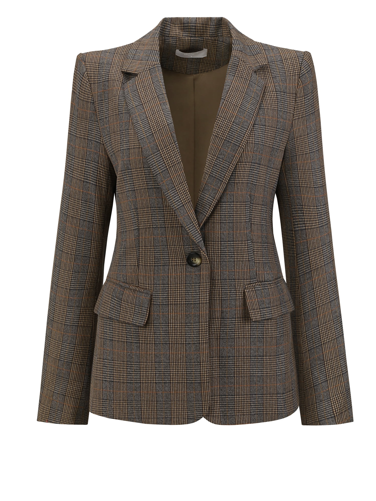 DARING DIVA Women's Houndstooth Plaid Blazer Business Suit Jacket L Brown