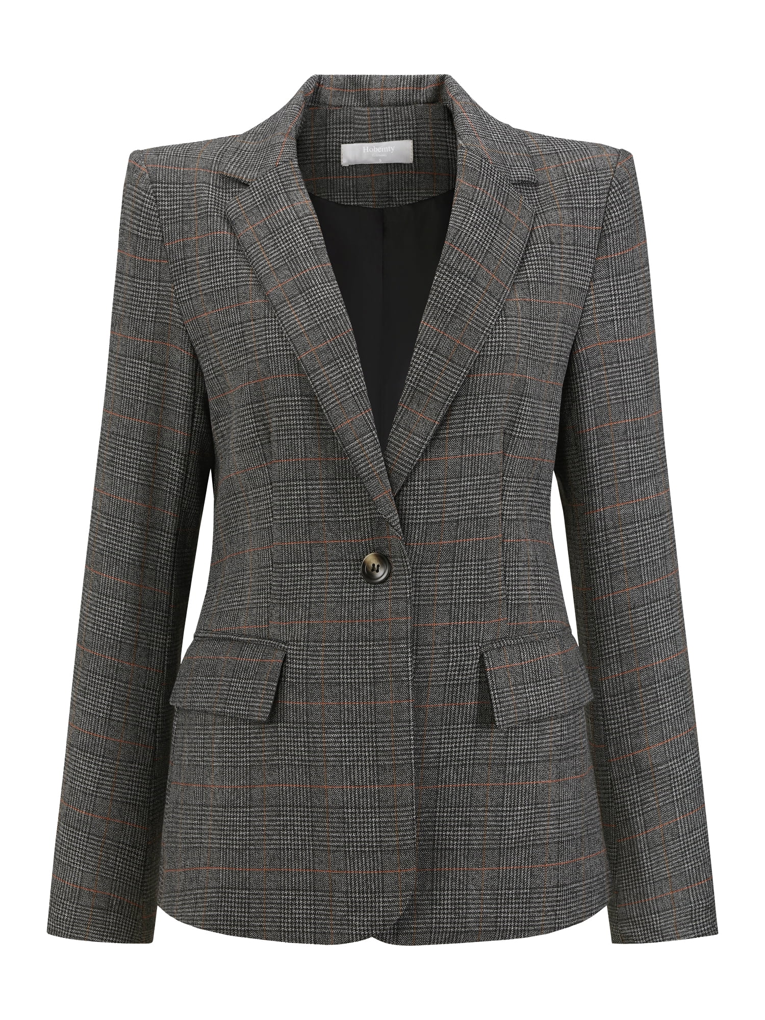 DARING DIVA Women's Houndstooth Plaid Blazer Business Suit Jacket XL Black Grey