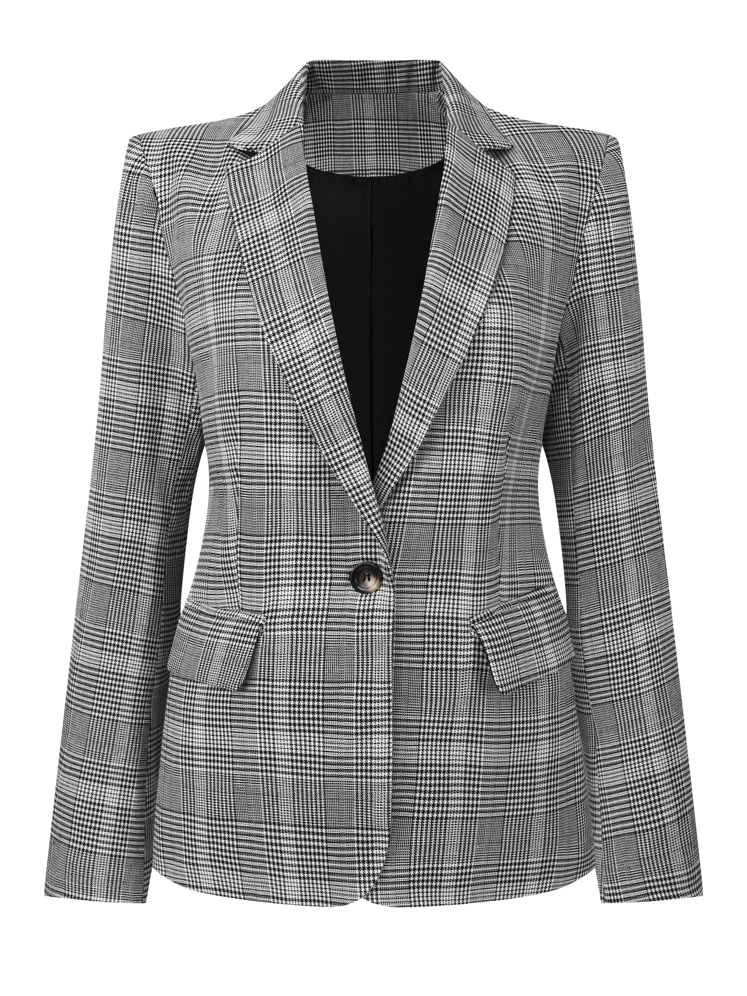 DARING DIVA Women's Houndstooth Plaid Blazer Business Suit Jacket XL Black