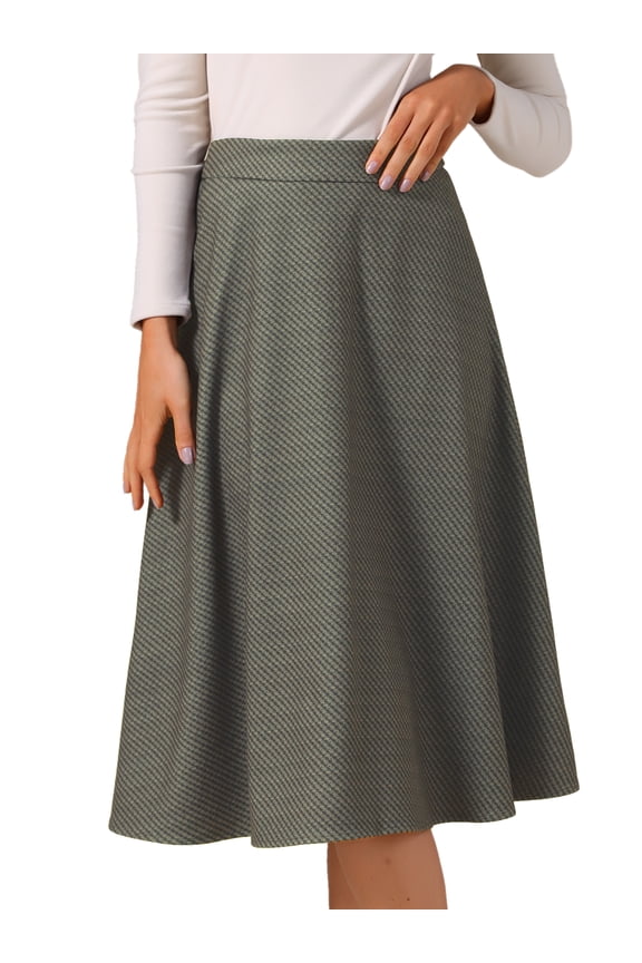 Women's Houndstooth Plaid Midi Skirt Vintage A-Line Skirts Medium Coffee