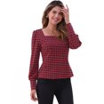 thumbnail image 1 of DARING DIVA Women's Houndstooth Vintage Bishop Sleeve Square Neck Blouse XS Red, 1 of 5
