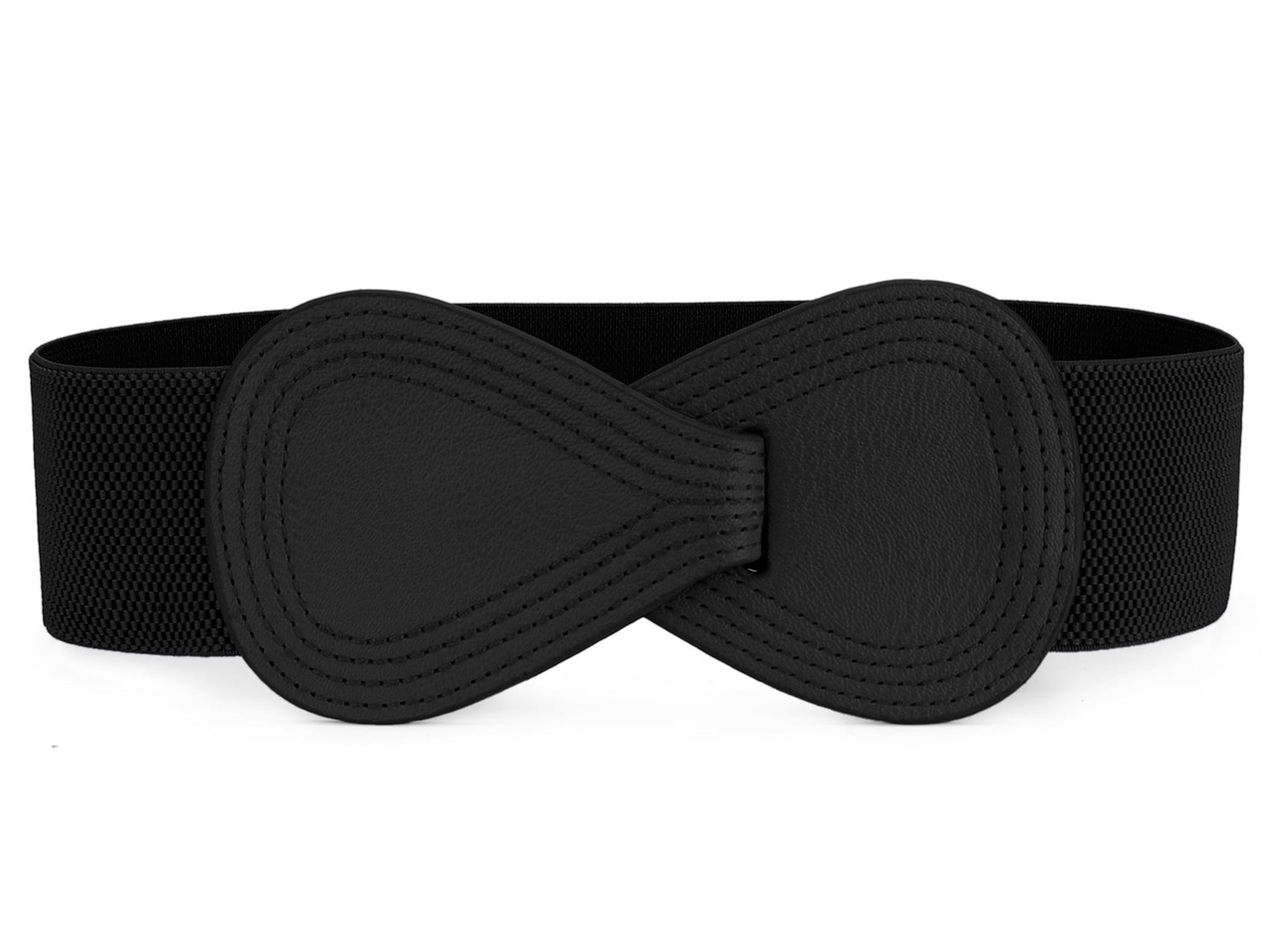 DARING DIVA Women's Interlock Faux Leather Elastic Buckle Belt 31"x43" Black