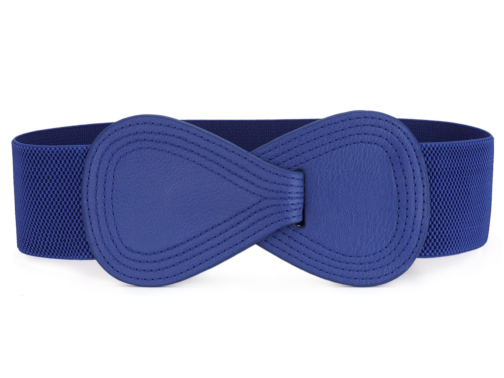 DARING DIVA Women's Interlock Faux Leather Elastic Buckle Belt 31"x43" Blue