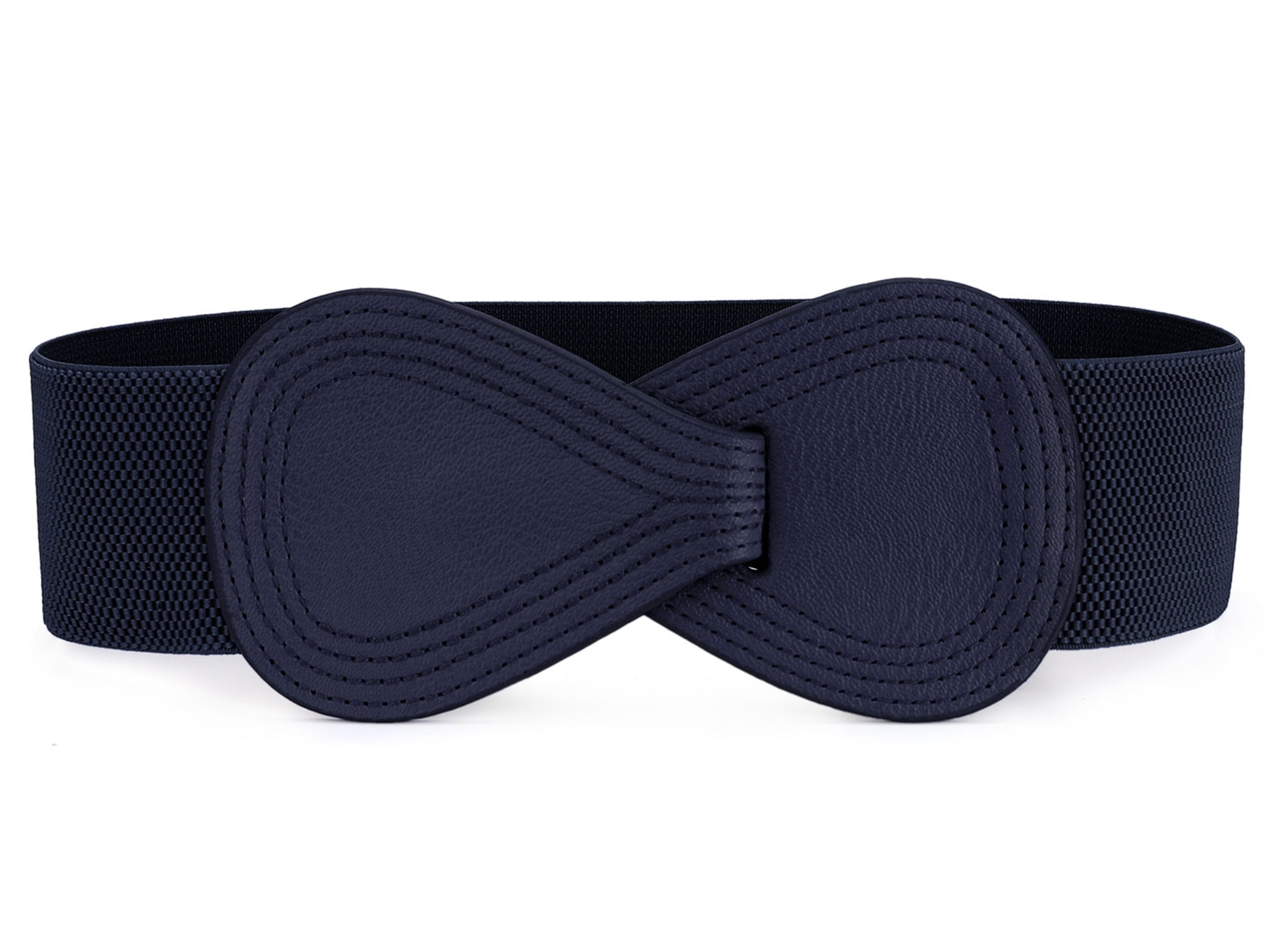 DARING DIVA Women's Interlock Faux Leather Elastic Buckle Belt 31"x43" Dark Blue