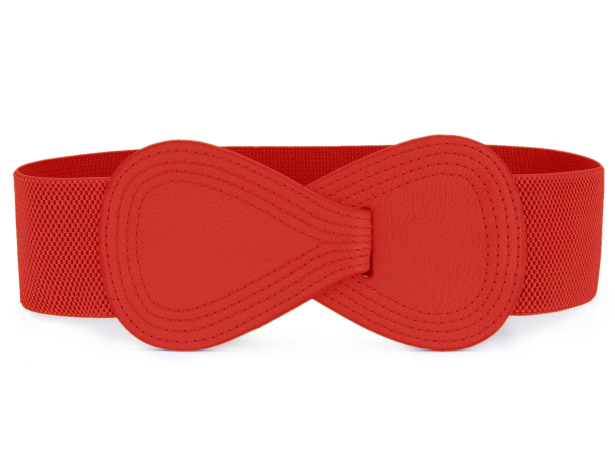 DARING DIVA Women's Interlock Faux Leather Elastic Buckle Belt 31"x43" Red