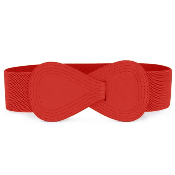 DARING DIVA Women's Interlock Faux Leather Elastic Buckle Belt 31"x43" Red