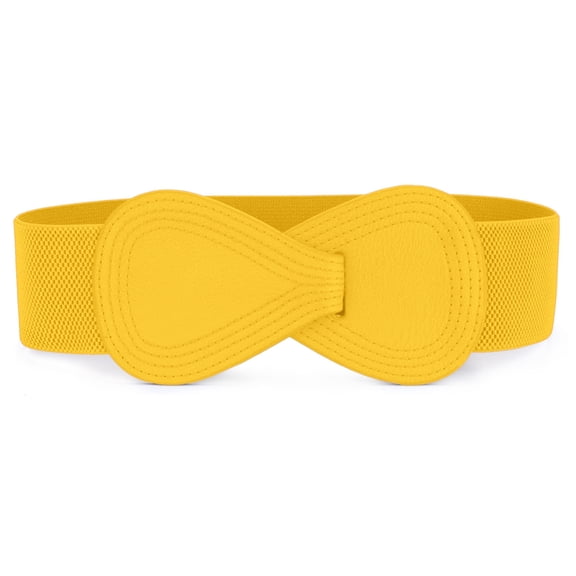DARING DIVA Women's Interlock Faux Leather Elastic Buckle Belt 31"x43" Yellow