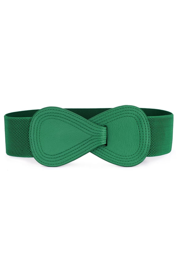 Women's Interlock Faux Leather Elastic Buckle Belt 37"x49" Green