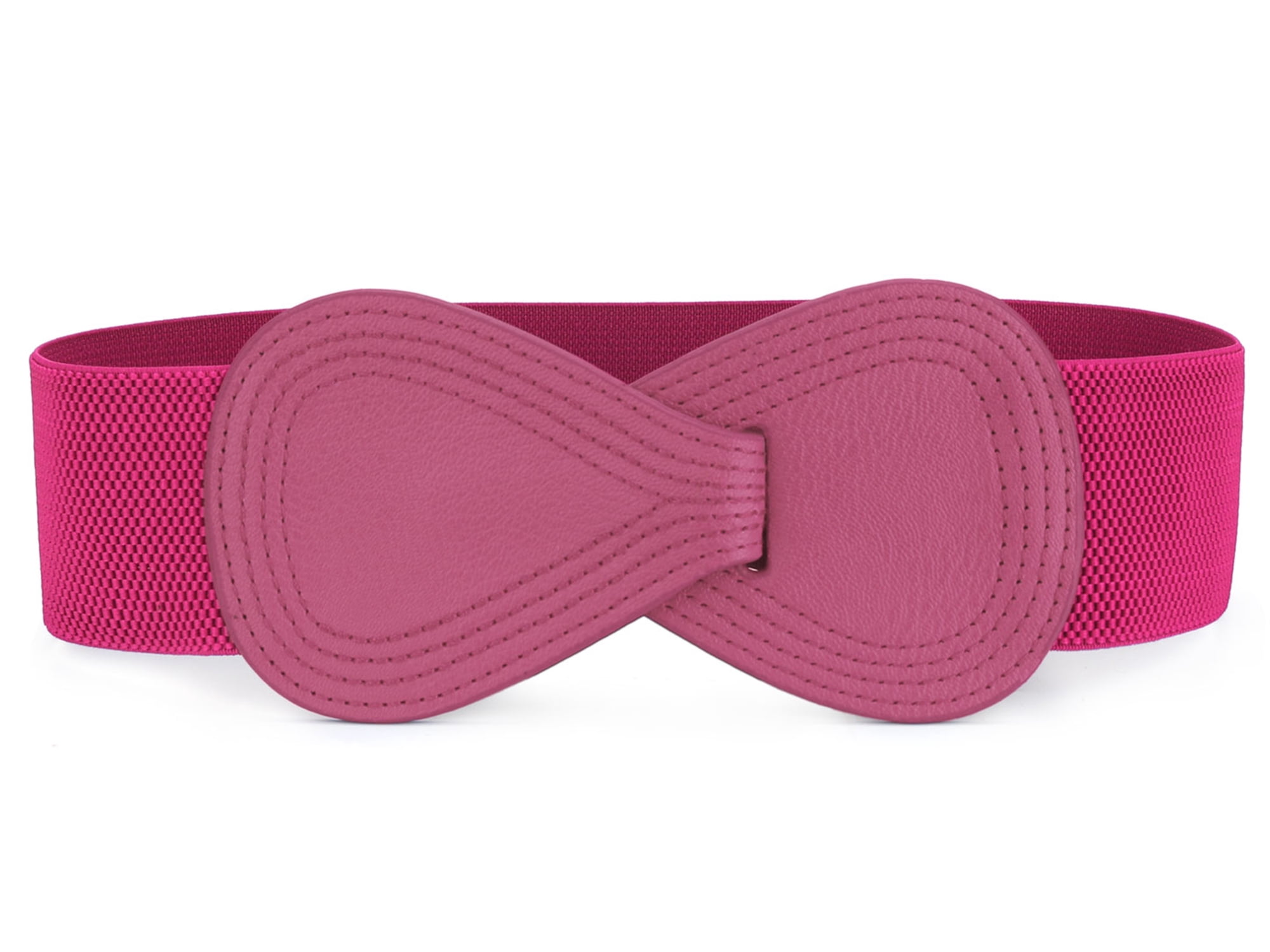 DARING DIVA Women's Interlock Faux Leather Elastic Buckle Belt 37"x49" Pink
