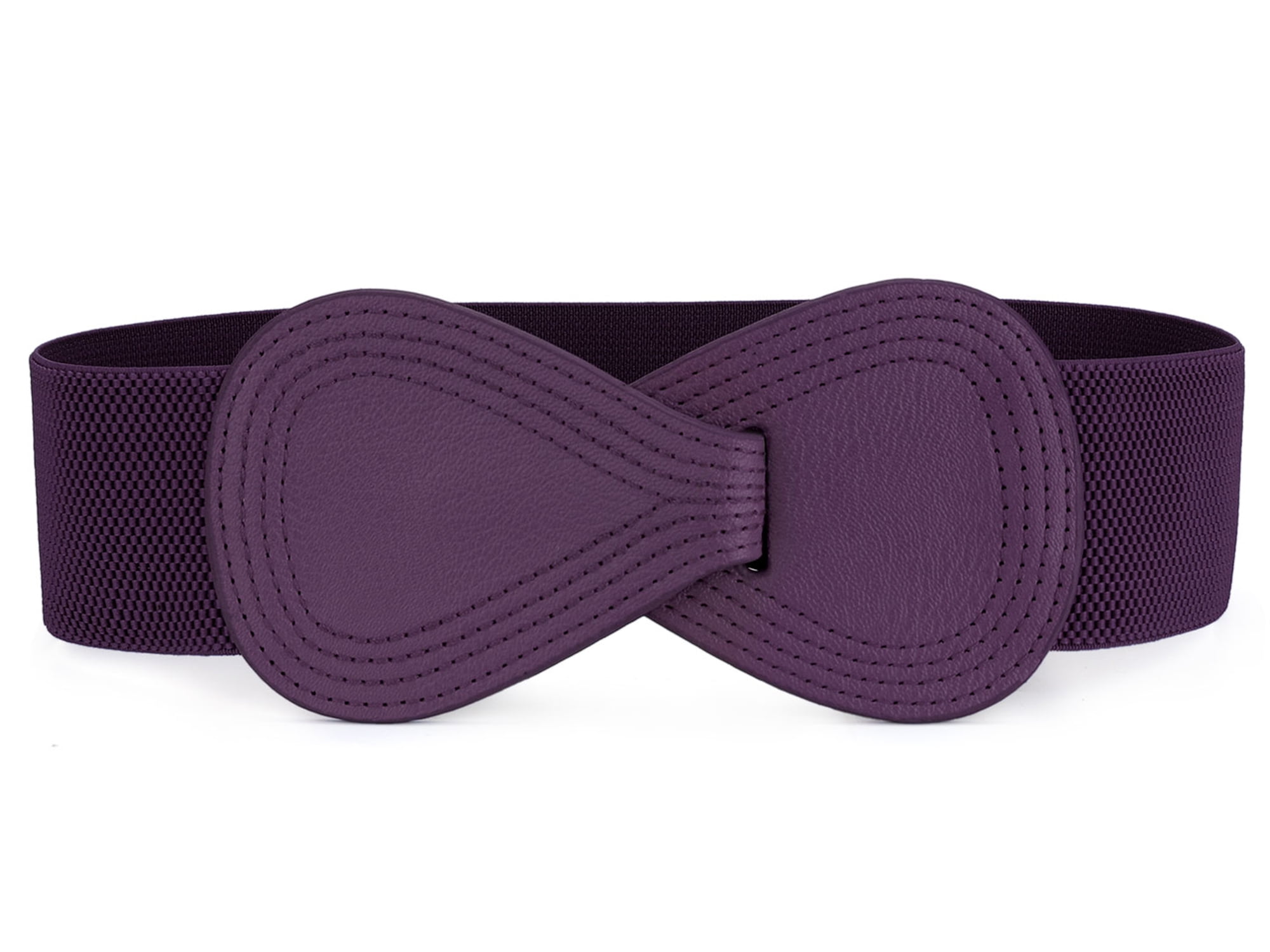 DARING DIVA Women's Interlock Faux Leather Elastic Buckle Belt 37"x49" Purple