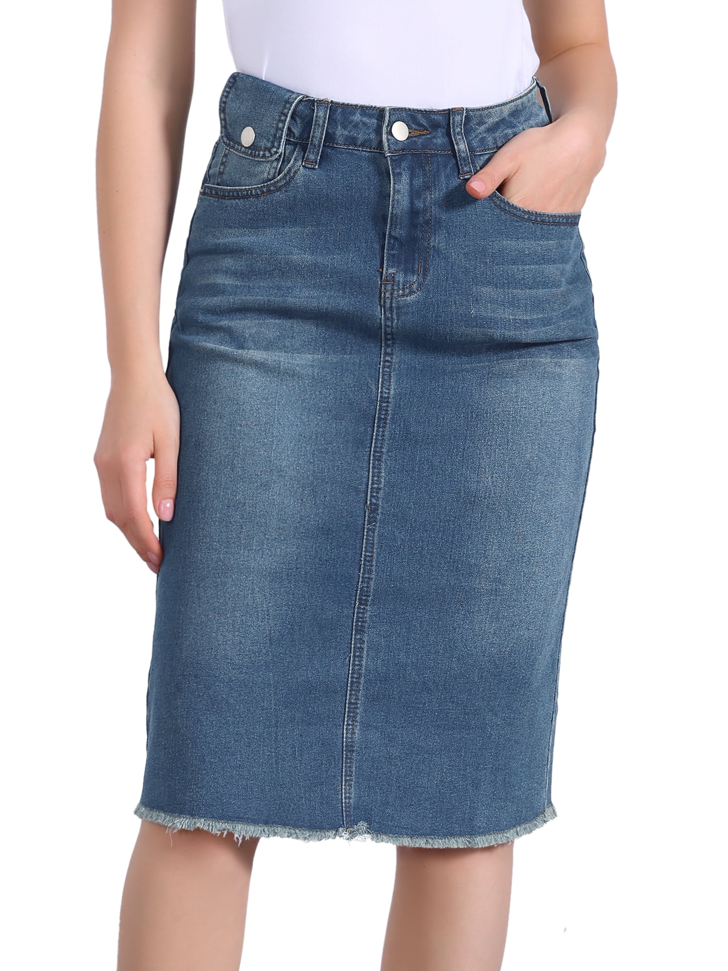 DARING DIVA Women's Jean Back Vent Midi Length Denim Skirts 2XL Blue