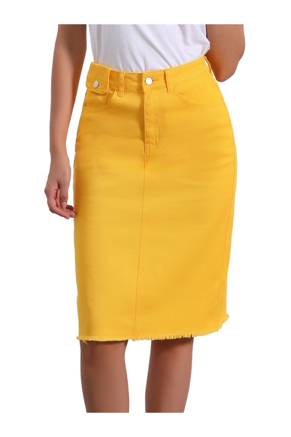 Women's Jean Back Vent Midi Length Denim Skirts M Ginger Yellow