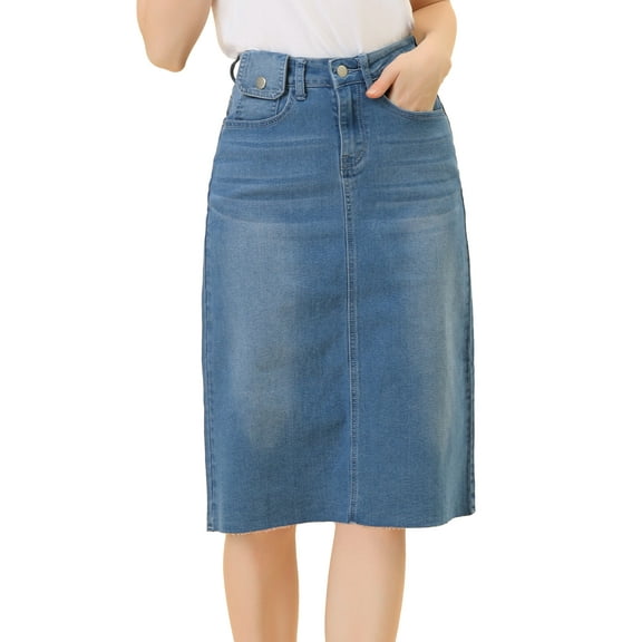DARING DIVA Women's Jean Back Vent Midi Length Denim Skirts M Jean Blue