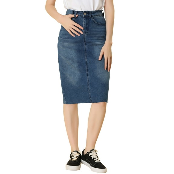 DARING DIVA Women's Jean Back Vent Midi Length Denim Skirts M M-Blue