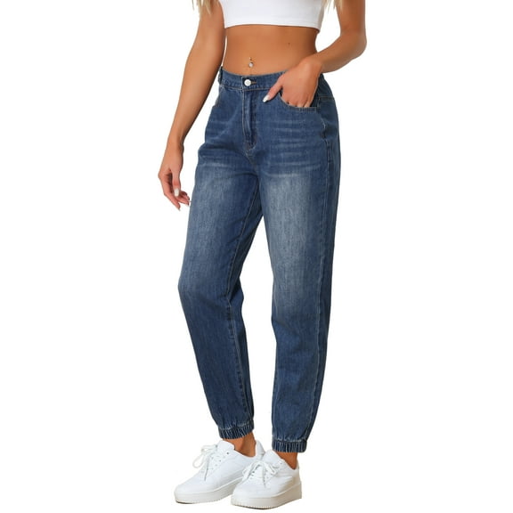 DARING DIVA Women's Jeans Jogger High Waisted Elastic Waist Denim Pants S Blue