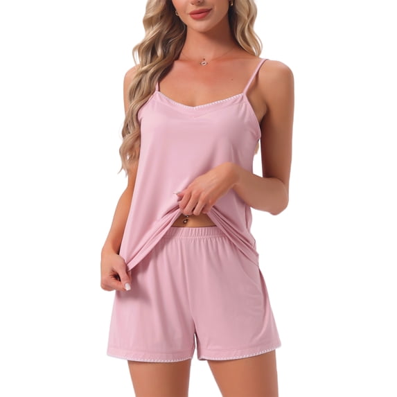 DARING DIVA Women's Jersey Knit V Neck Soft Casual Sleeveless Pajama Sets L Pink