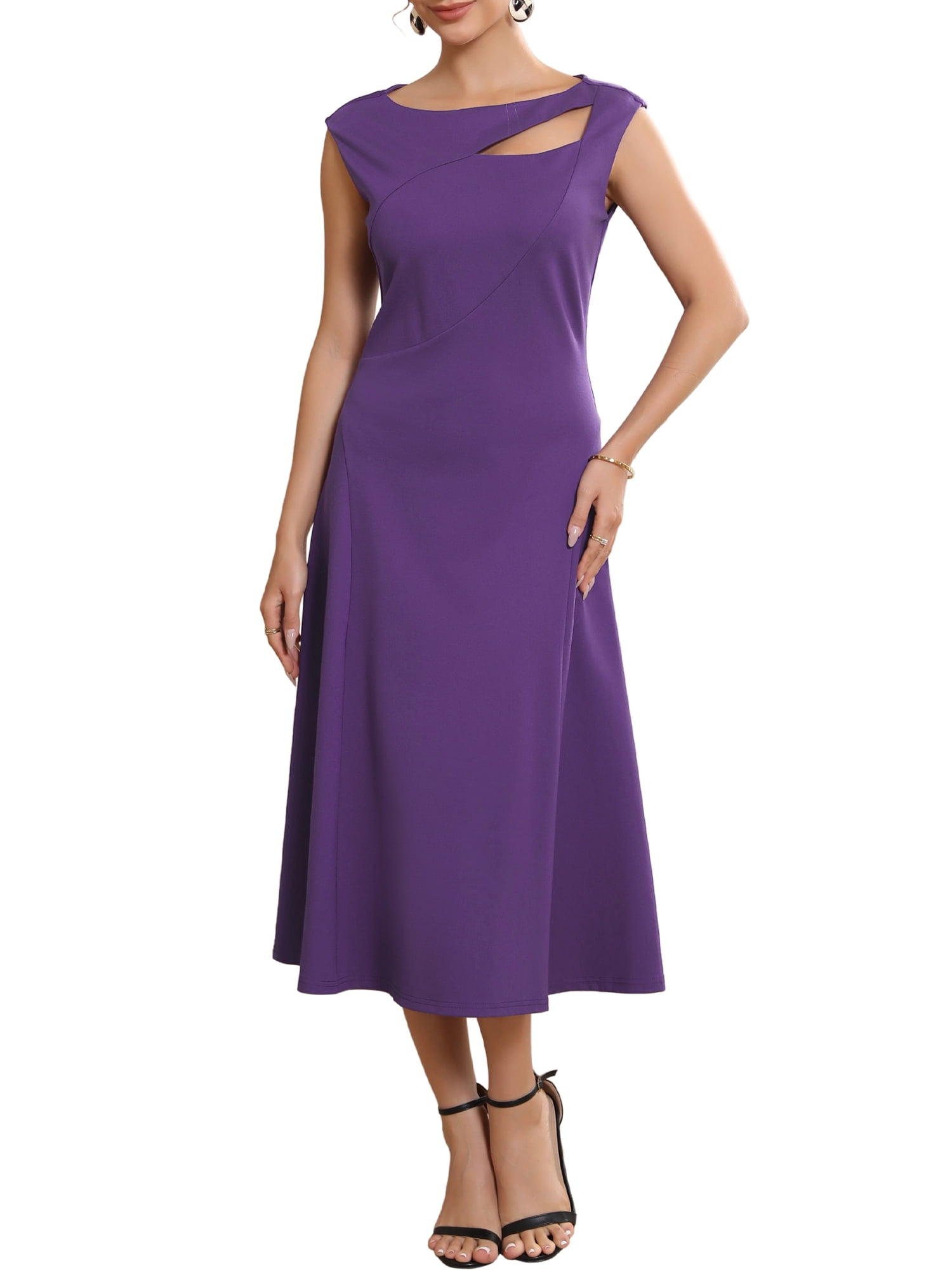 DARING DIVA Women's Keyhole Neck Cut Out Sleeveless Flared Dresses XL Purple