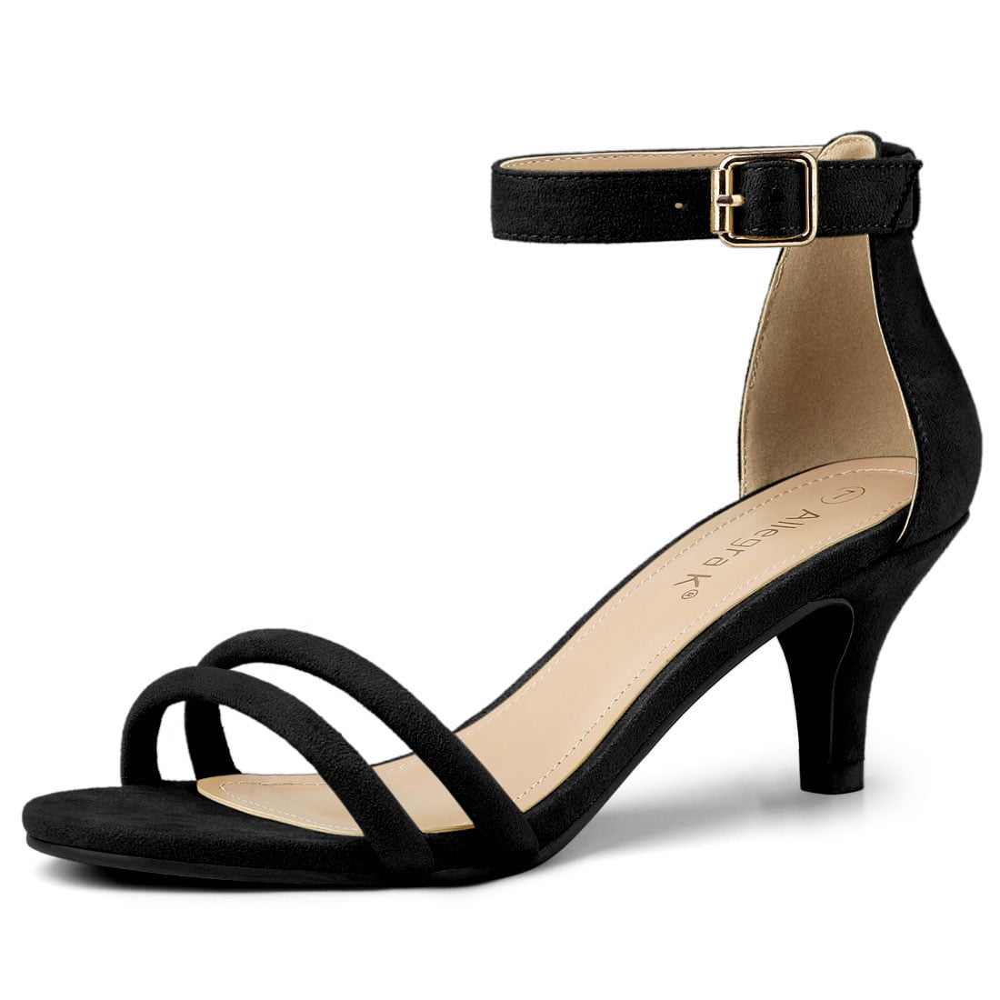 DARING DIVA Women's Kitten Heel Ankle Strap Sandals for Fashionable Occasions Black 8.5