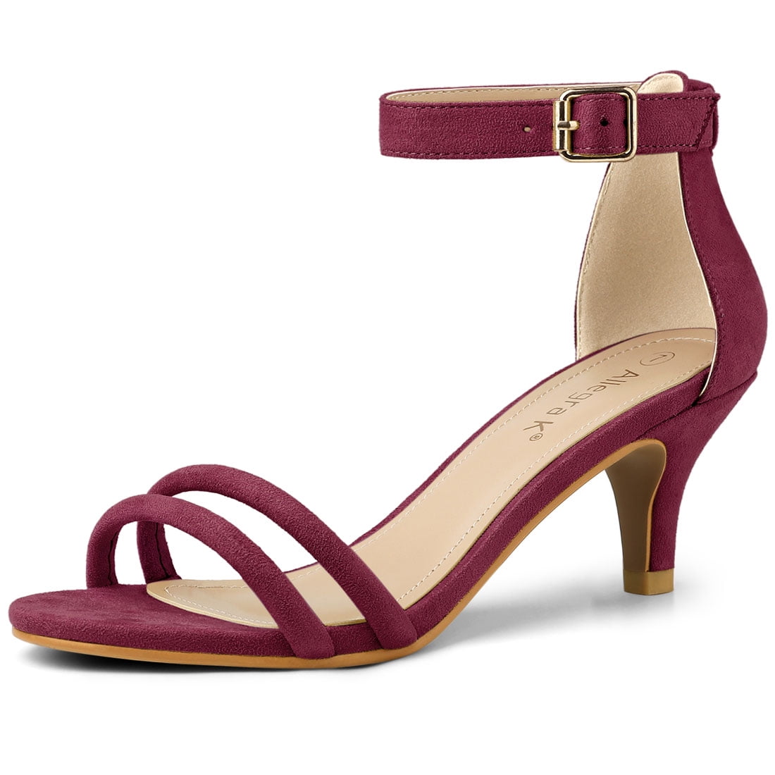 DARING DIVA Women's Kitten Heel Ankle Strap Sandals for Fashionable Occasions Burgundy 8.5