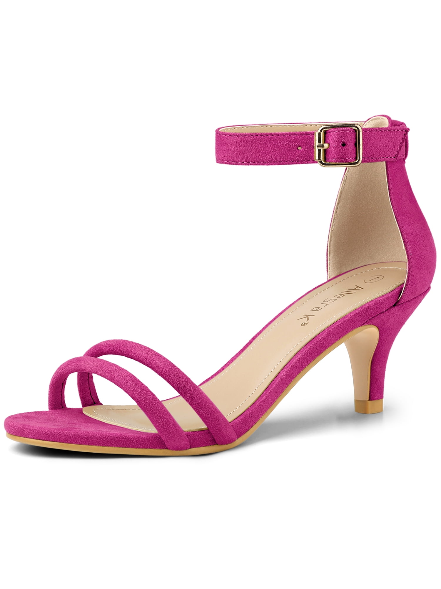 DARING DIVA Women's Kitten Heel Ankle Strap Sandals for Fashionable Occasions Pink 8.5