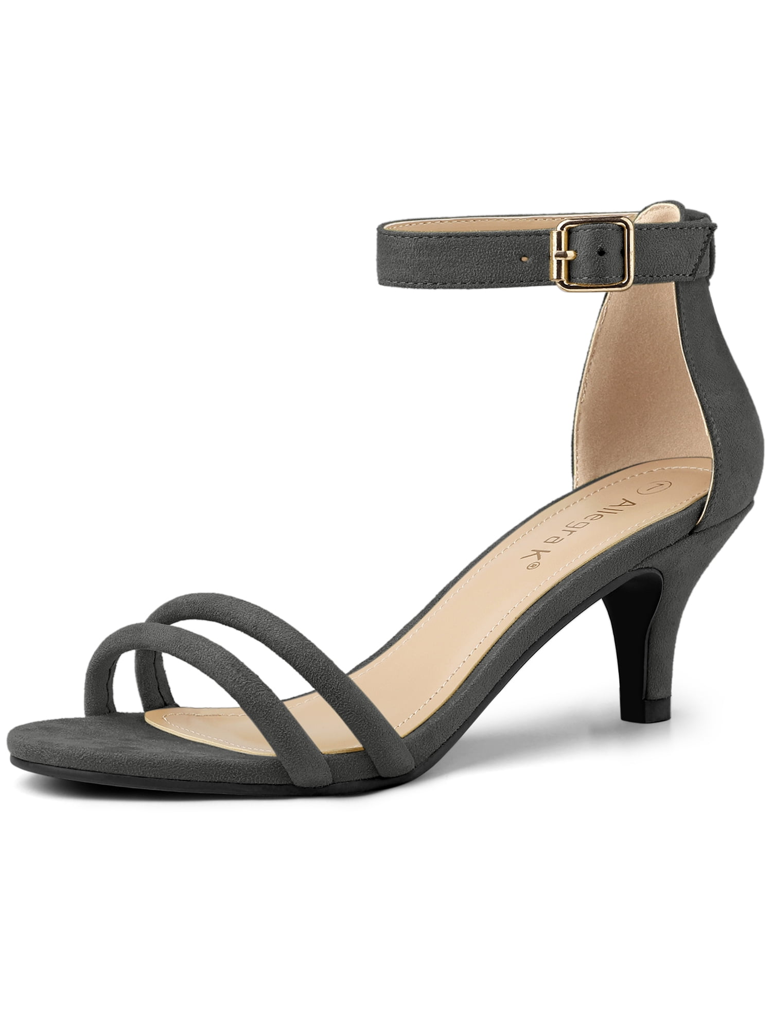 DARING DIVA Women's Kitten Heel Ankle Strap Sandals for Fashionable Occasions Gray 9.5