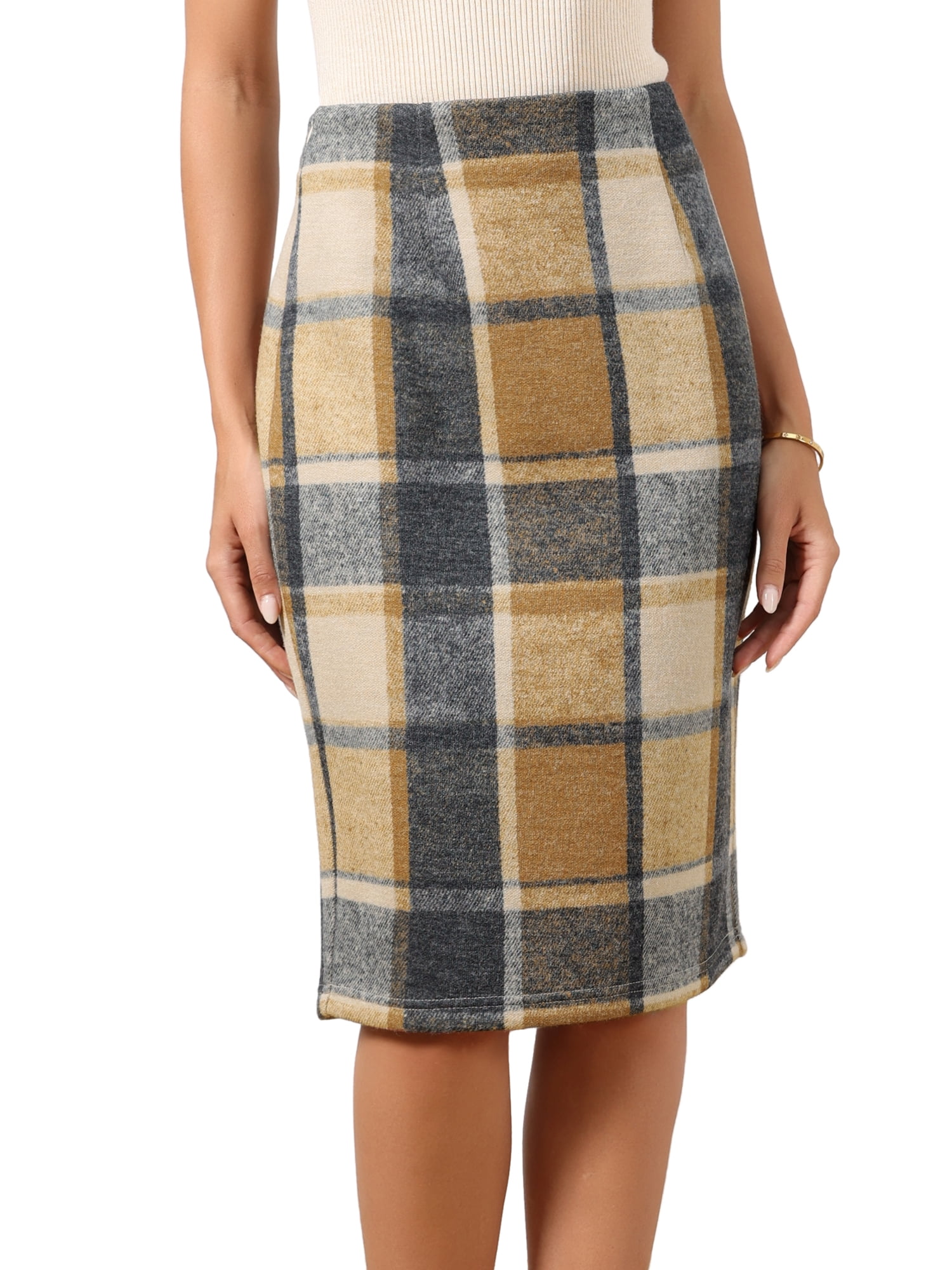 DARING DIVA Women's Knee Length Bodycon Pencil Skirts L Brown