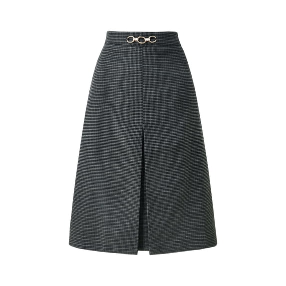 DARING DIVA Women's Knee Length Skirt High Waist Tartan Plaid Skirt XL Dark Grey