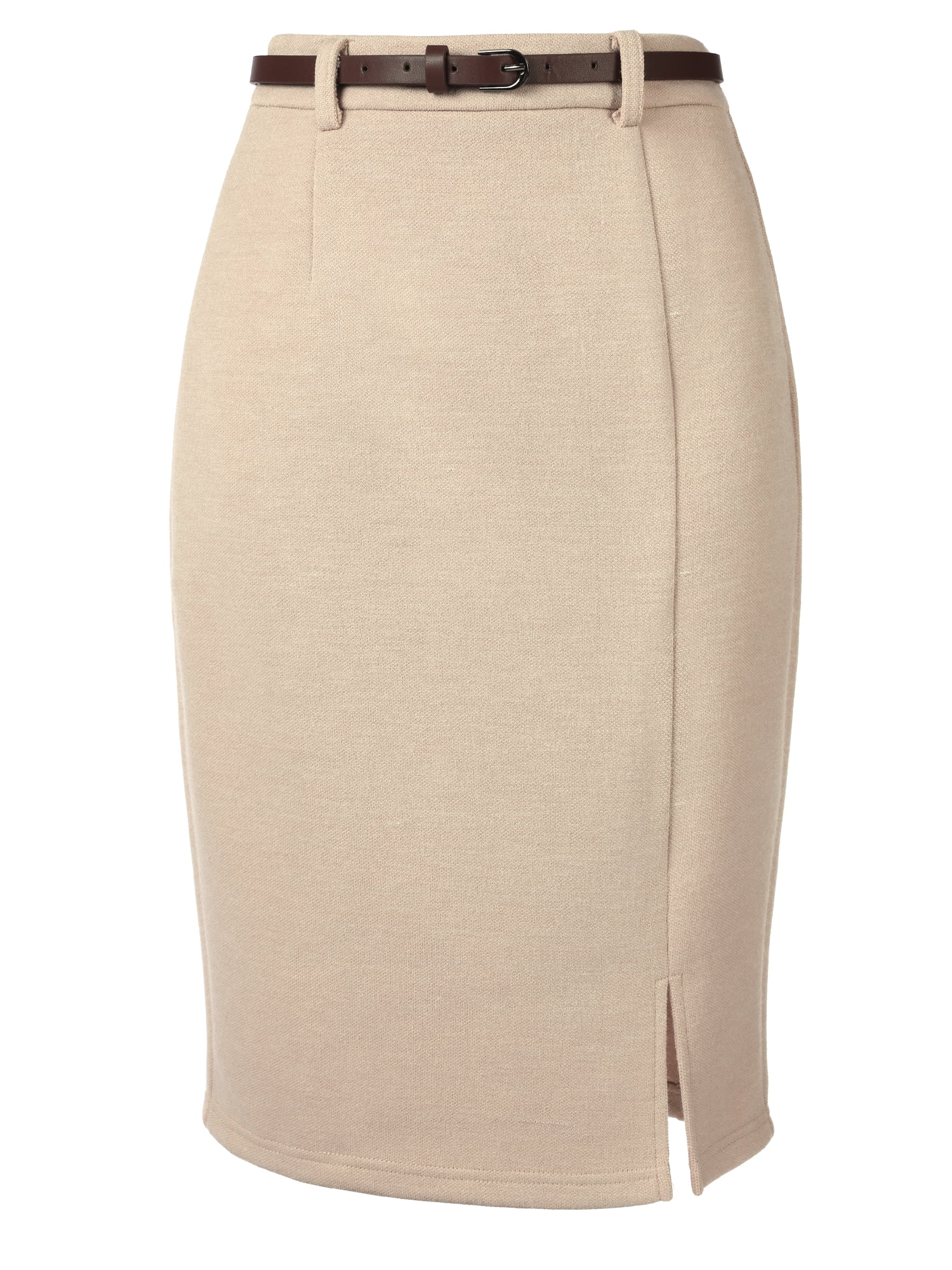 DARING DIVA Women's Knee Length Skirt with Slit and Belt XL Khaki