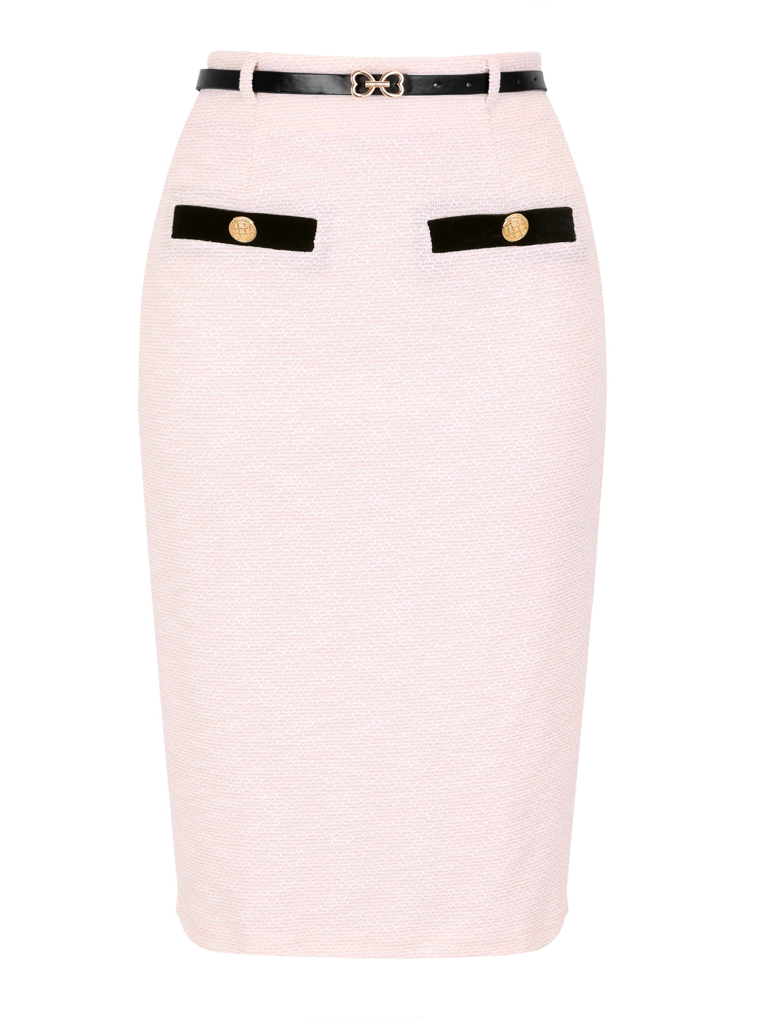 DARING DIVA Women's Knee Length Tweed Skirt with Belt Decor Small Light Pink