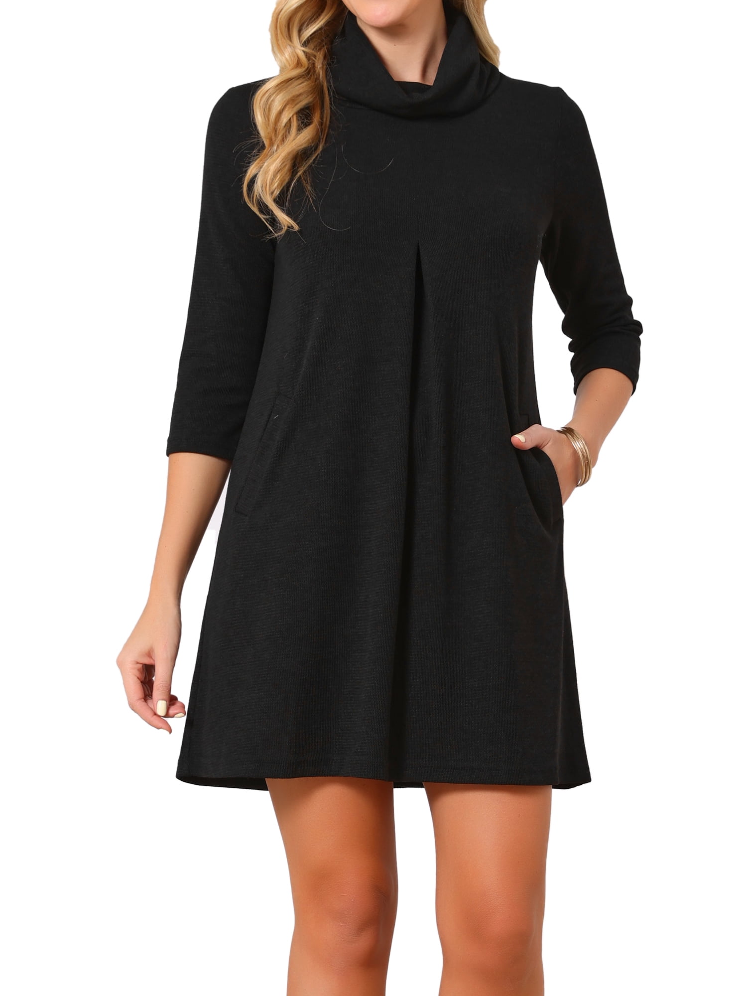 DARING DIVA Women's Knit Dress Turtleneck Pullover Sweater Mini Dress L Black