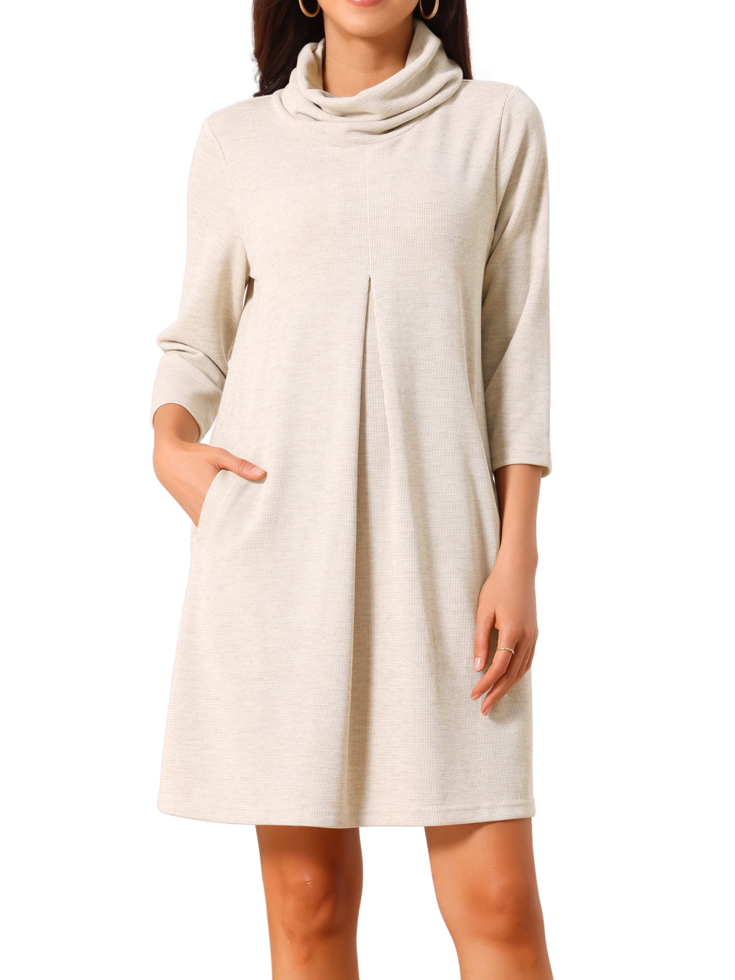 DARING DIVA Women's Knit Dress Turtleneck Pullover Sweater Mini Dress XL Beige