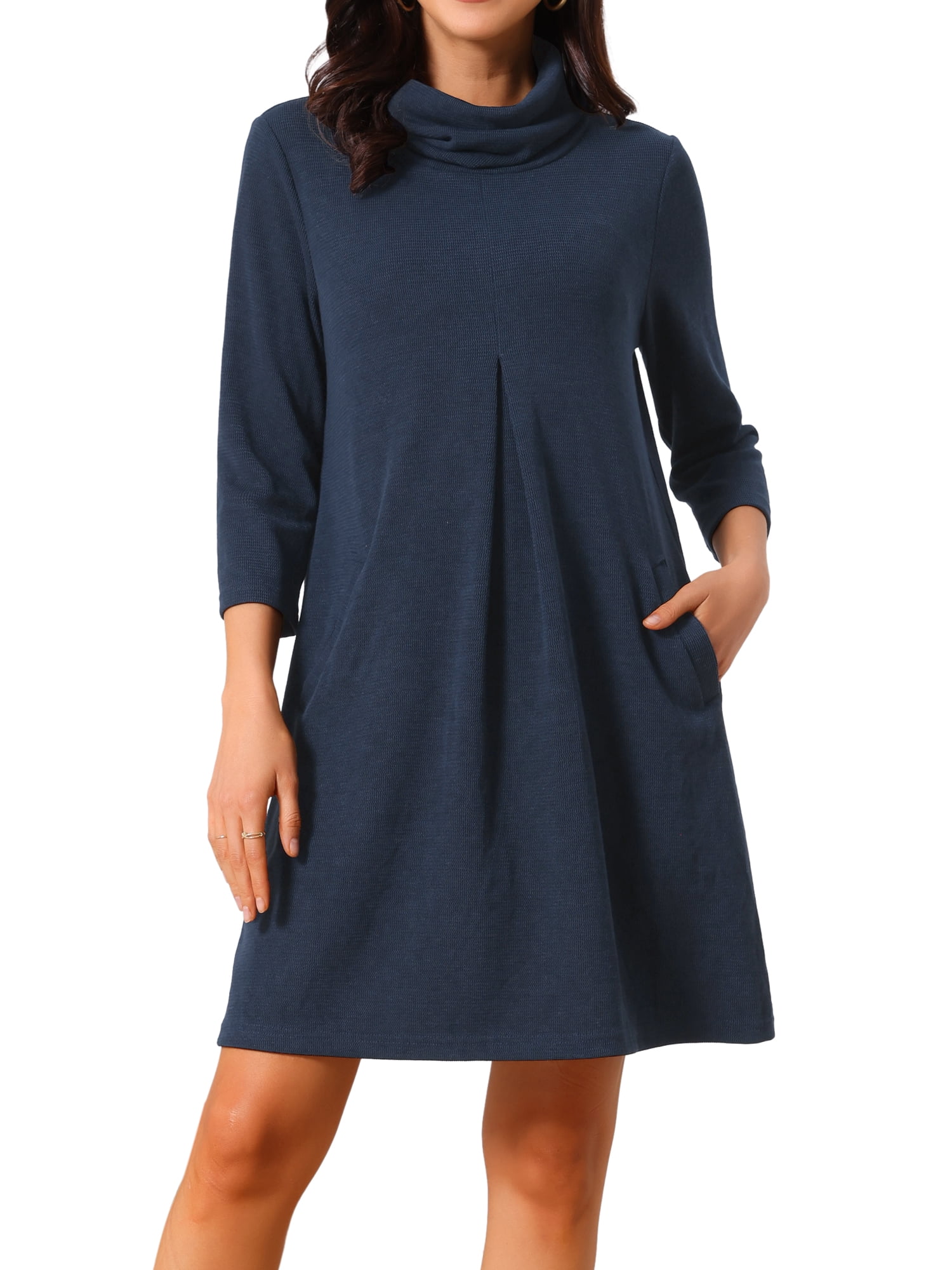 DARING DIVA Women's Knit Dress Turtleneck Pullover Sweater Mini Dress XL Dark Blue