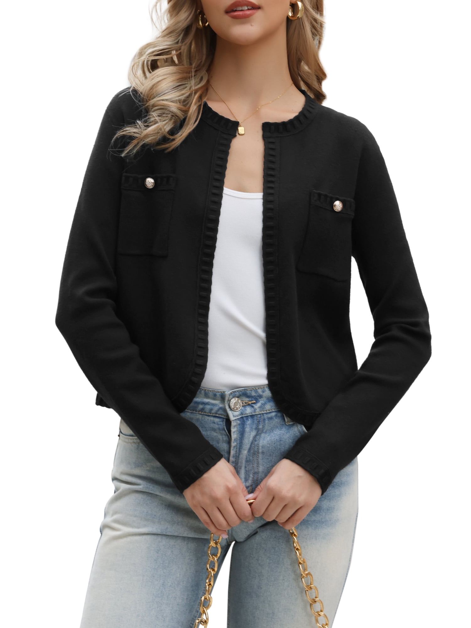 DARING DIVA Women's Knit Long Sleeve Cropped Sweater Cardigan Shrug S Black