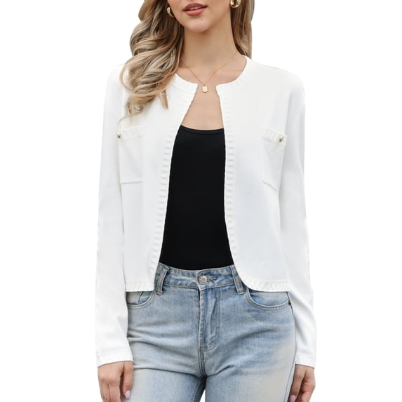 DARING DIVA Women's Knit Long Sleeve Cropped Sweater Cardigan Shrug XS White