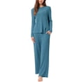 thumbnail image 1 of DARING DIVA Women's Knit Long Sleeve Ribbed Sleepwear Soft Crewneck Sets L Peacock Blue, 1 of 7