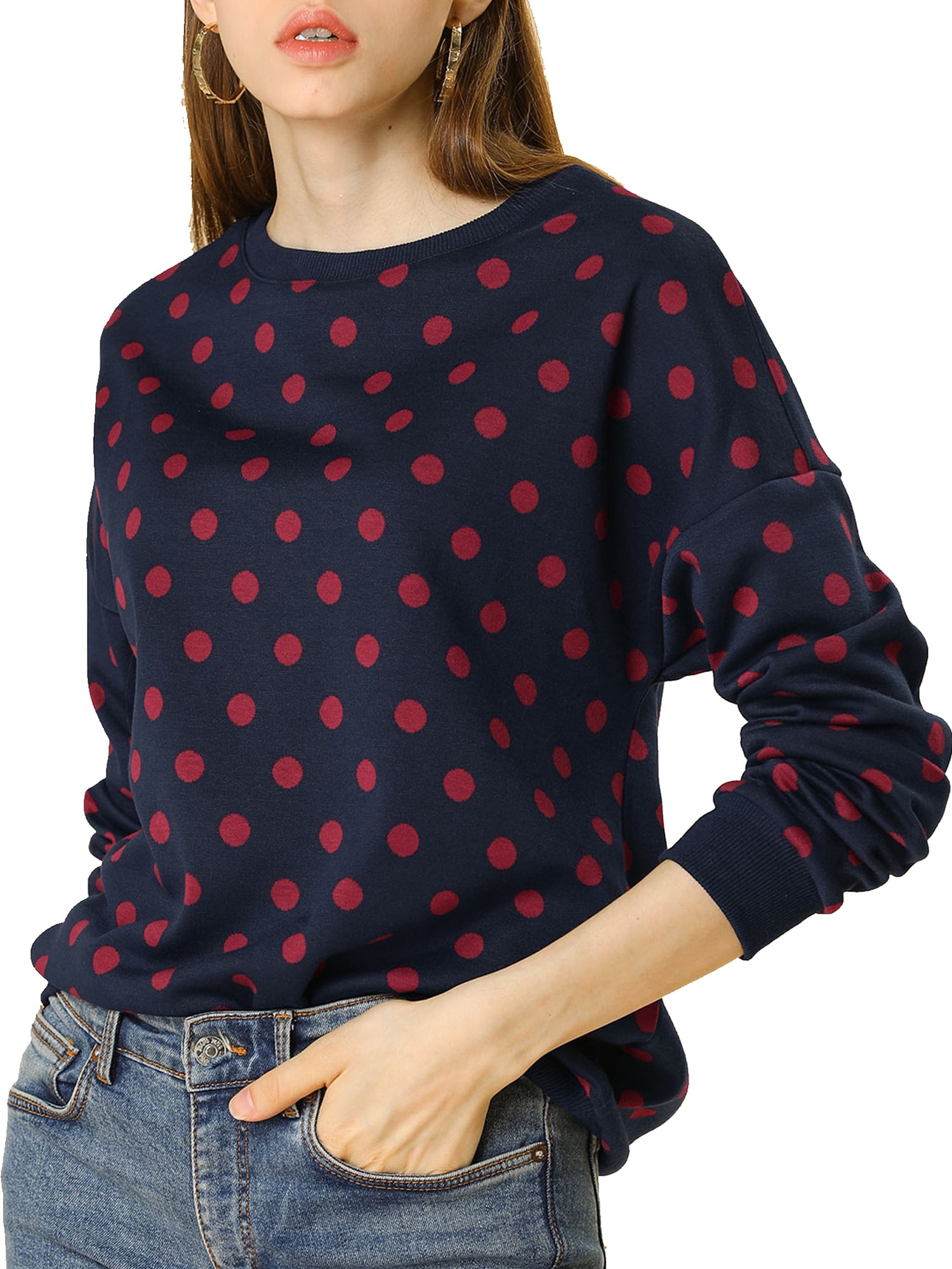 DARING DIVA Women's Knitted Pullover Polka Dots Winter Fall Sweaters XS Dark Blue