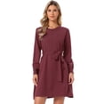 thumbnail image 1 of DARING DIVA Women's Knitted Sweater Crew Neck Midi with Belt Dress S Burgundy, 1 of 6