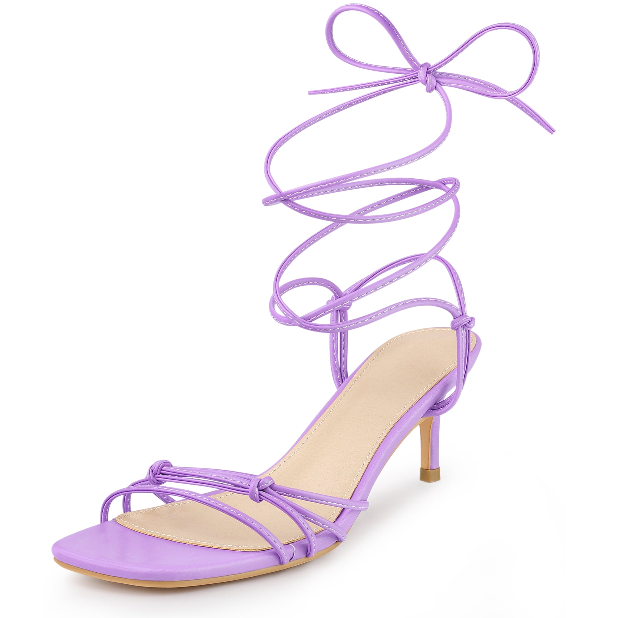 DARING DIVA Women's Knot Lace Strappy Square Toe Kitten Heel Sandals Purple 9