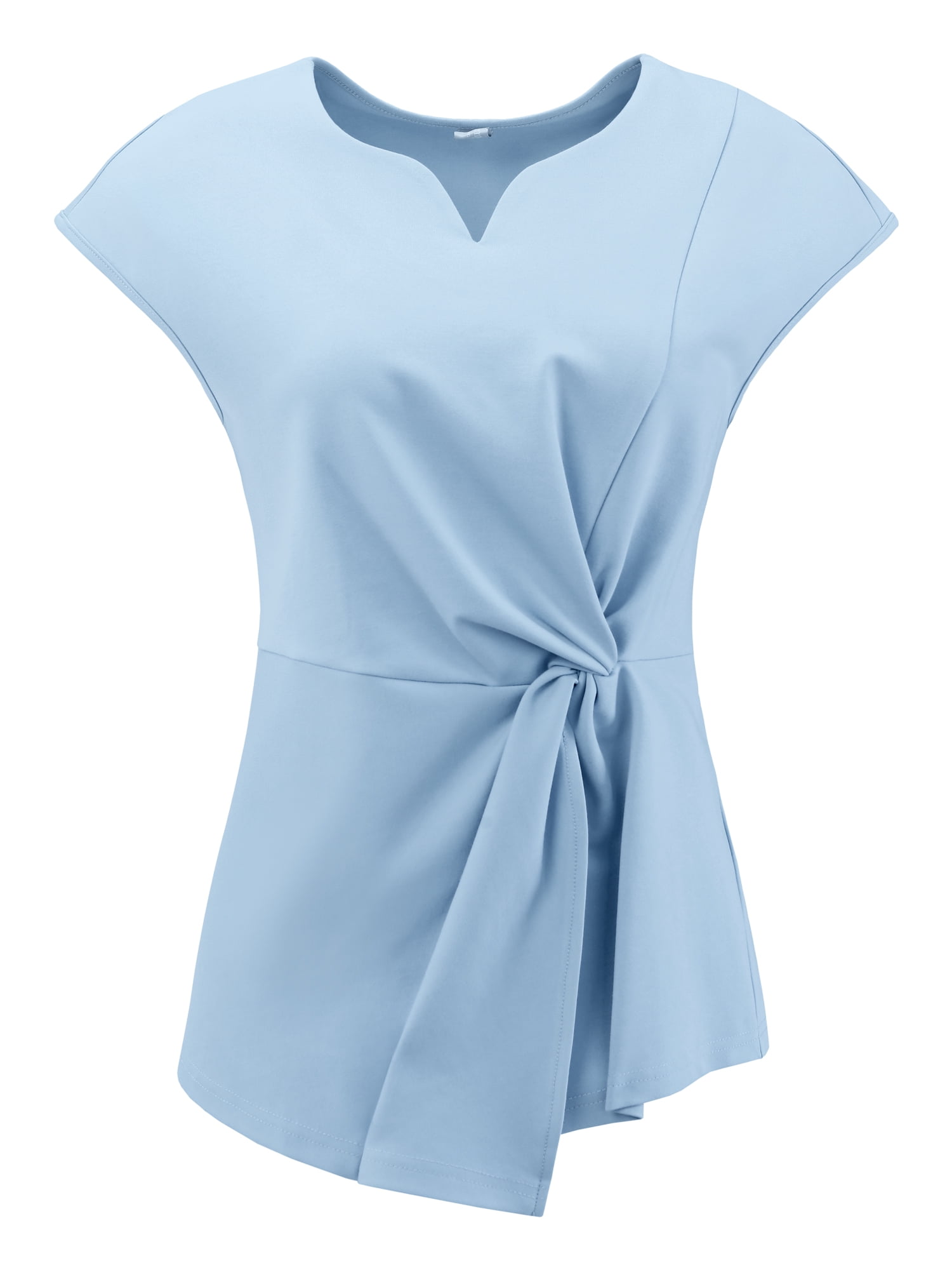 DARING DIVA Women's Knot Sweetheart Neck Cap Sleeve Peplum Blouse L Light Blue