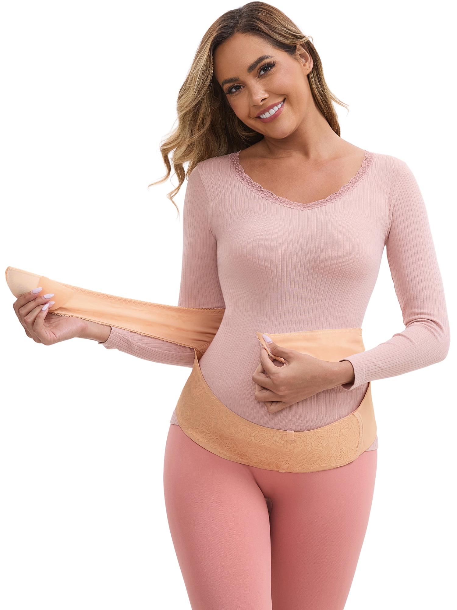 DARING DIVA Women's Lace Adjustable Pregnancy Belly Support Soft Belt XL Light Pink