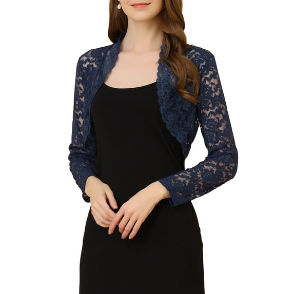 DARING DIVA Women's Lace Bolero Shrugs Sheer Crop Cardigan M Dark Blue