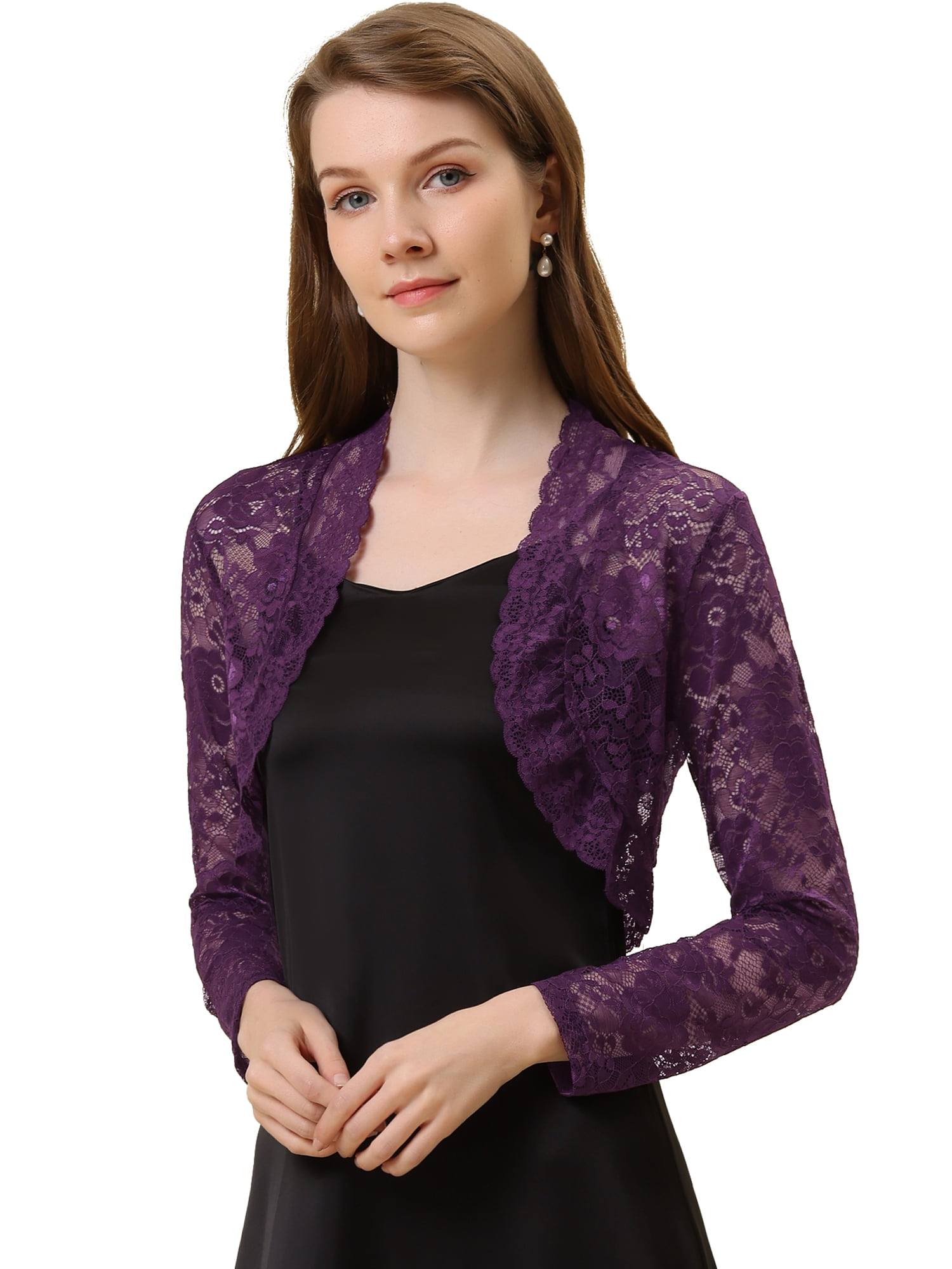 DARING DIVA Women's Lace Bolero Shrugs Sheer Crop Cardigan S Purple