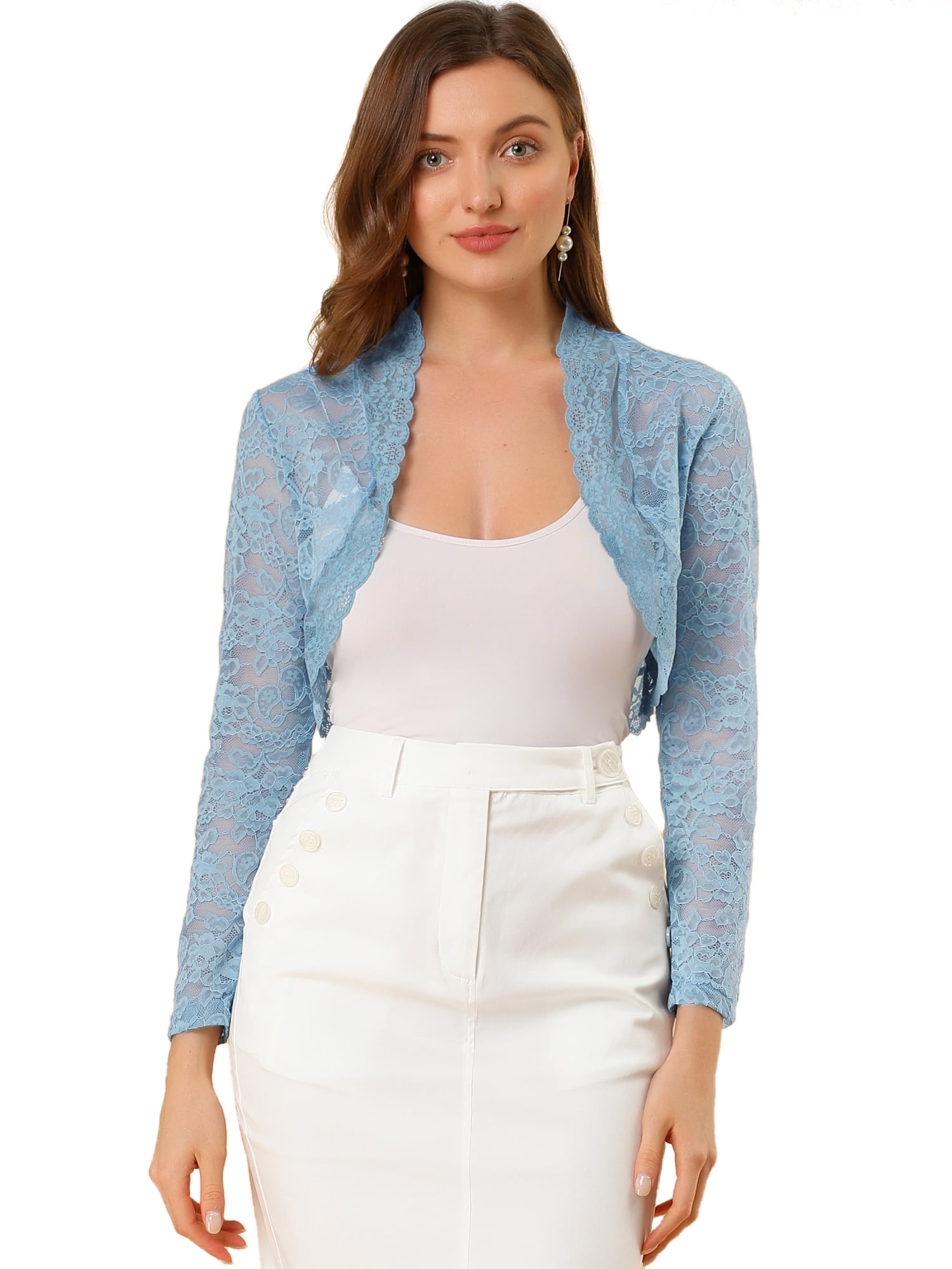 DARING DIVA Women's Lace Bolero Shrugs Sheer Crop Cardigan XL Gray Blue