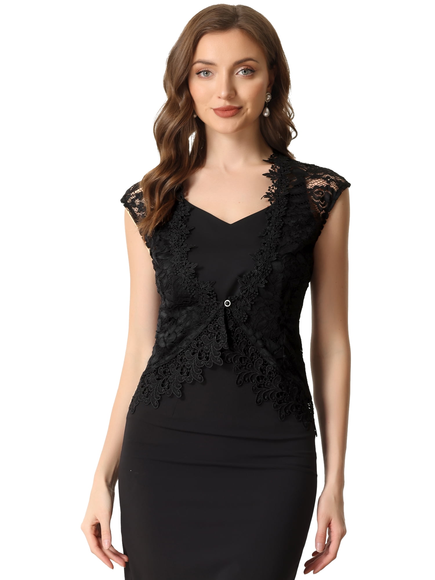DARING DIVA Women's Lace Cap Sleeves Cardigan Floral Shrug XL Black